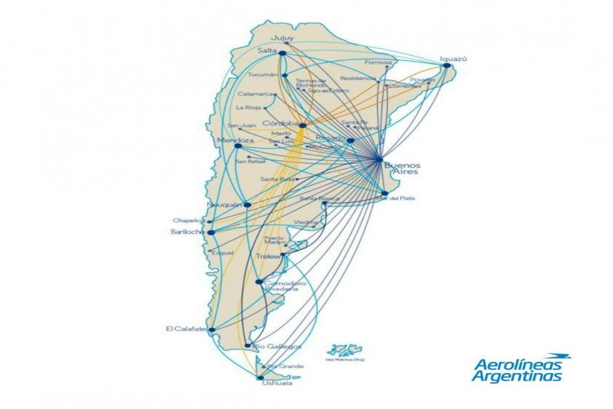 Los vuelos internos de Aerolíneas Argentinas. 
