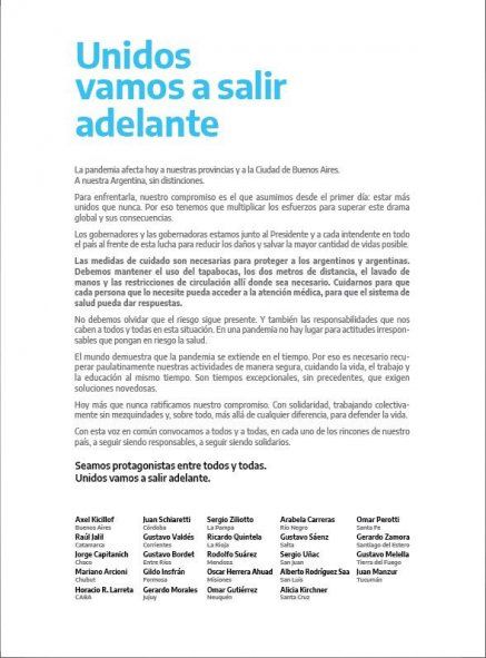 Todos los gobernadores firmaron una carta y hablaron de la lucha contra el COVID