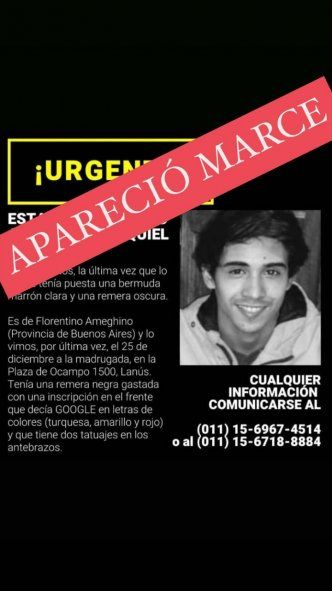 El joven estaba desaparecido desde el 25 de diciembre pasado.