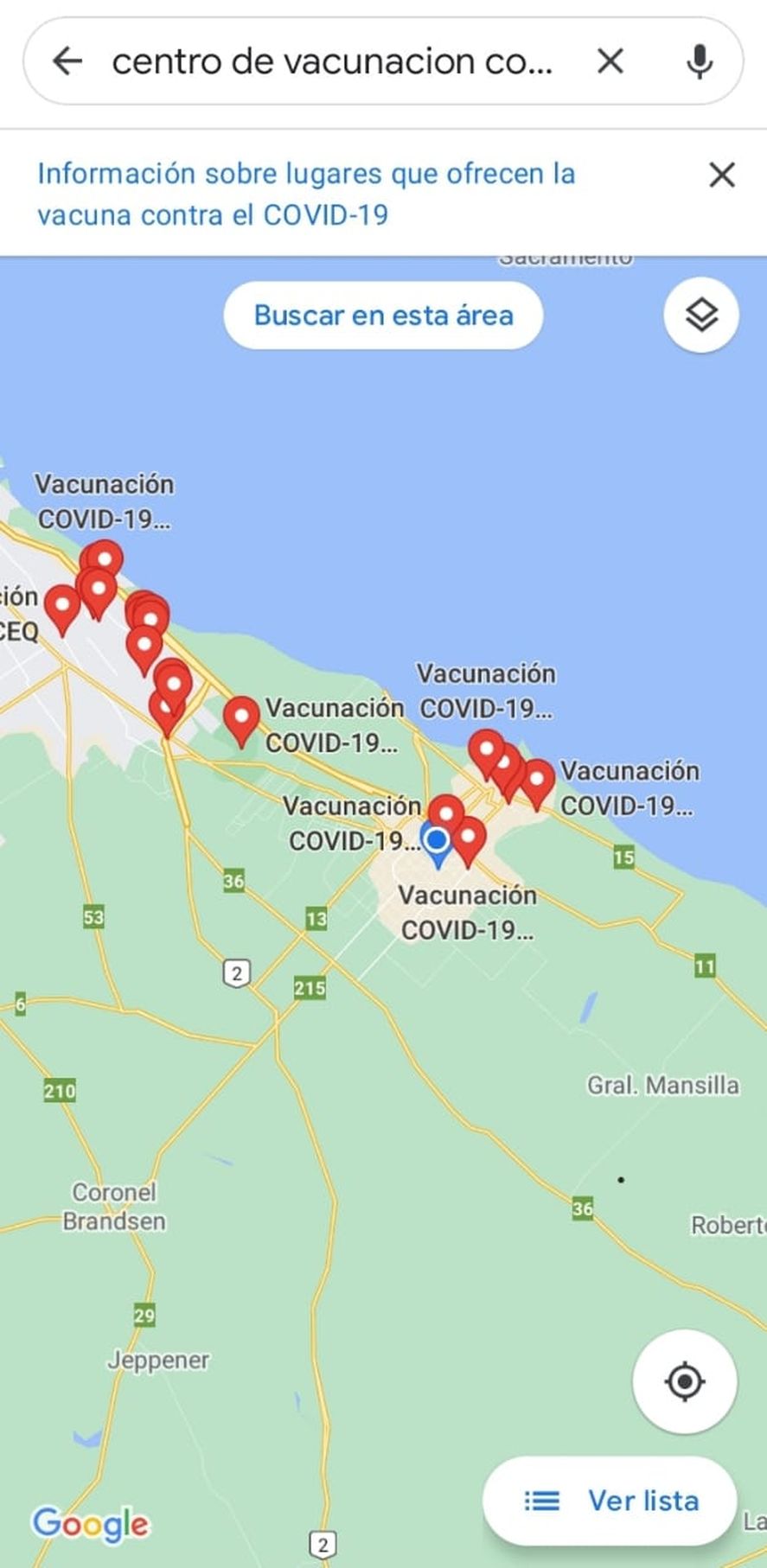 Centros de vacunación en Google Maps