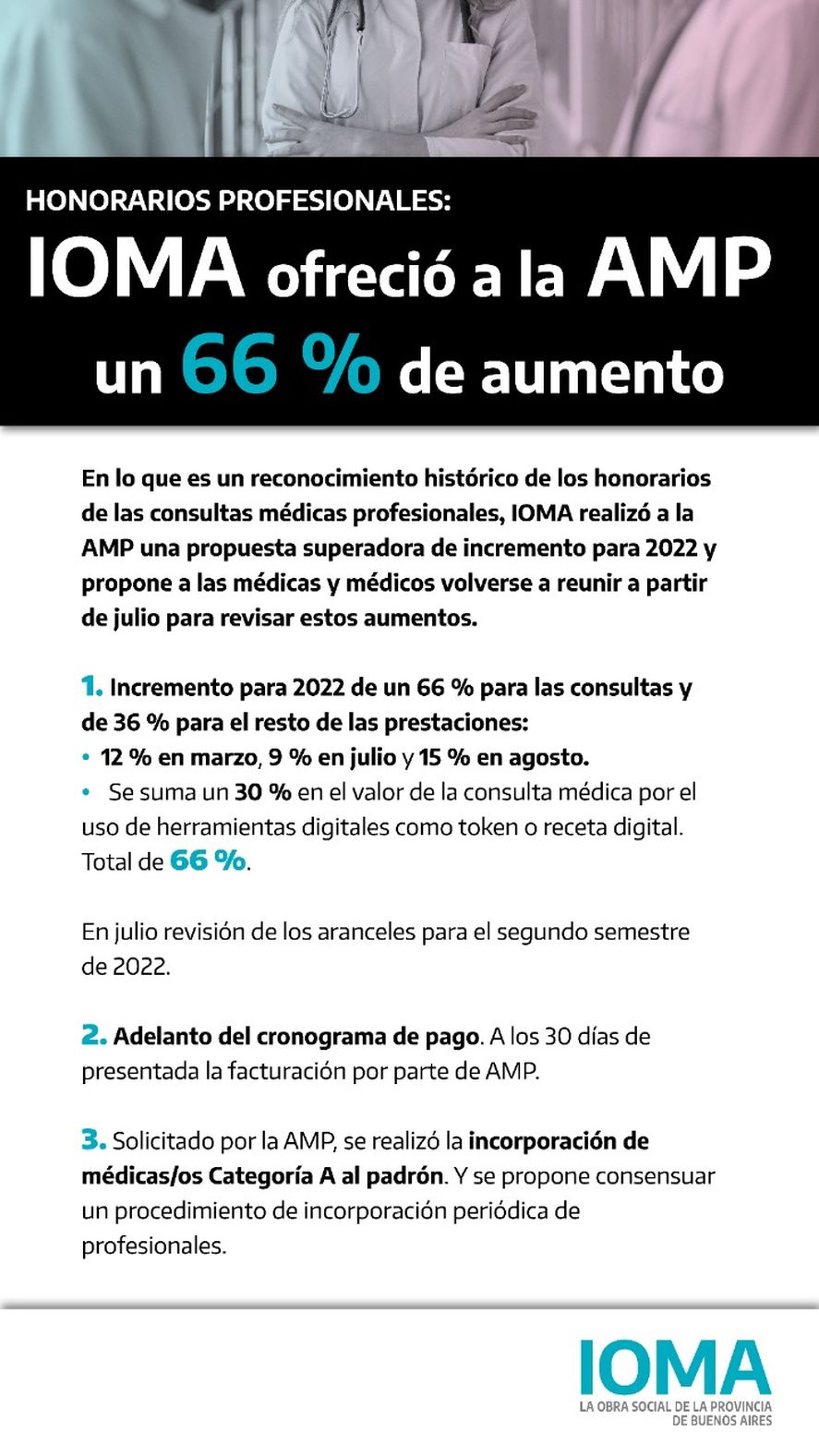 Así es la propuesta de IOMA para la Agremiación Médica Platense.