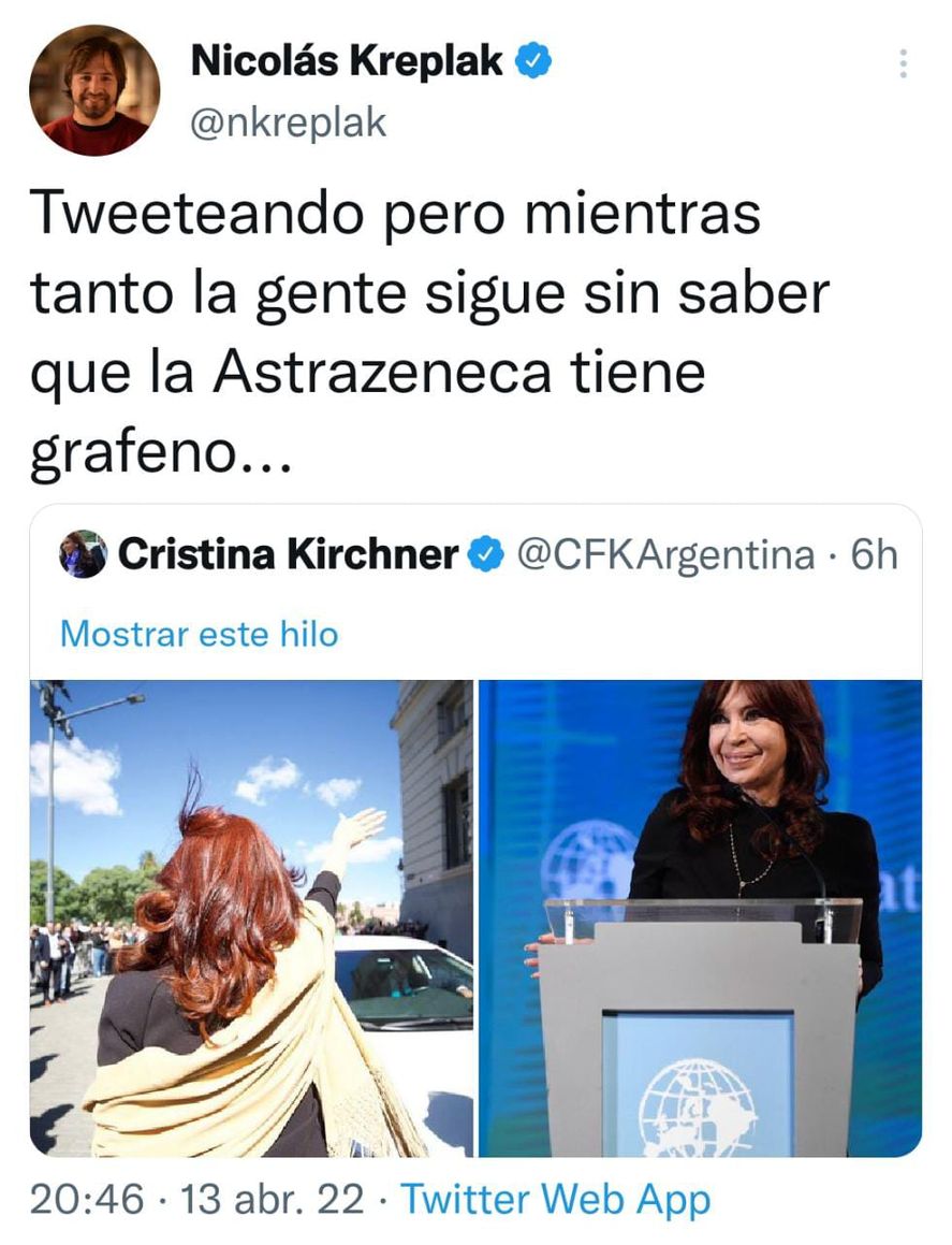 También hubo mensajes más políticos como el que se muestra en contra de Cristina Kirchner, vicepresidenta de la Nación.
