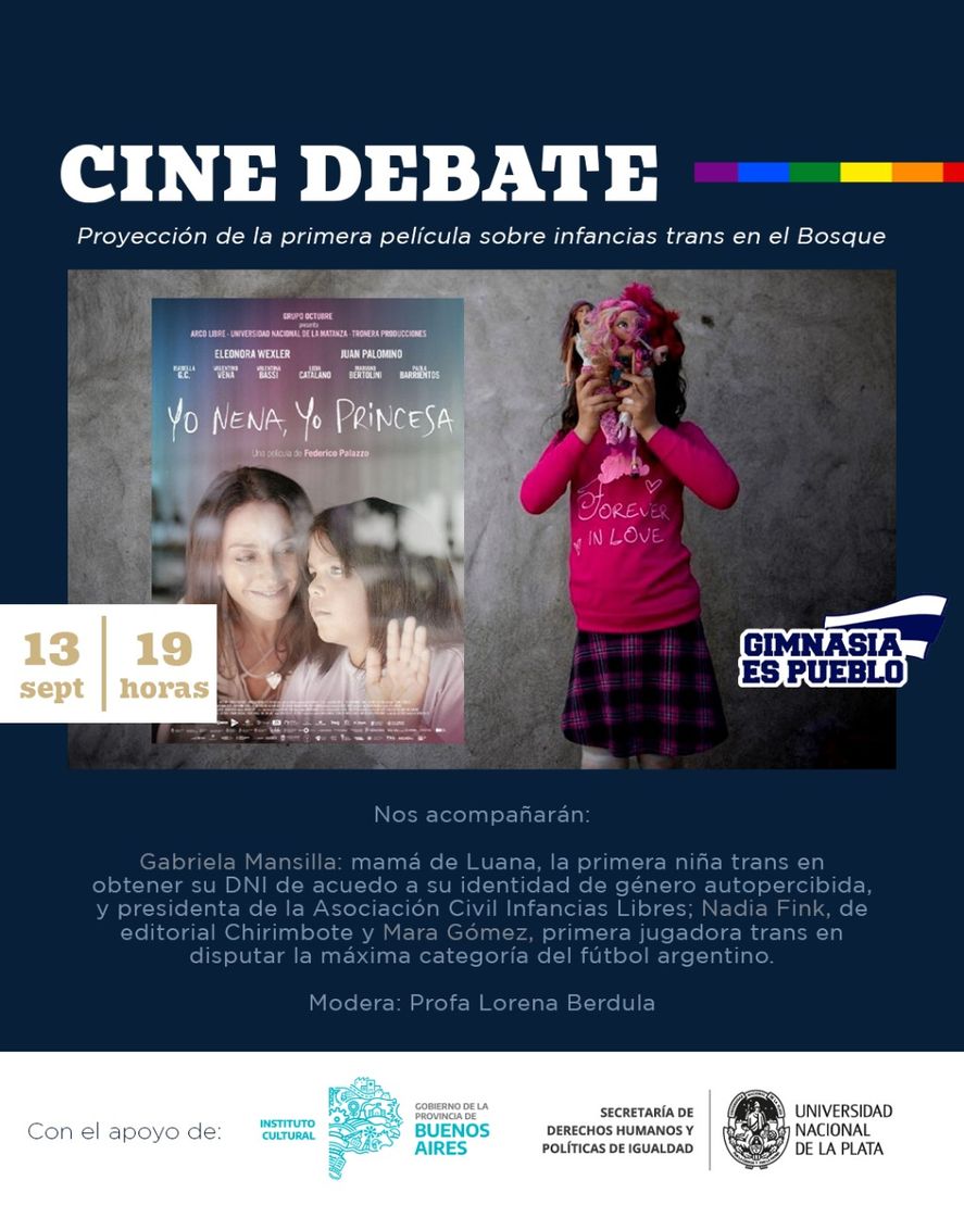 Yo nena, yo princesa, la primera película sobre la infancia trans, se proyectará el martes 13 de septiembre en el Estadio del Bosque de Gimnasia.