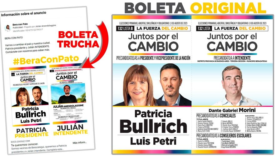 El candidato de Bullrich en Berazategui denunció que su competidor difunde boletas faltas. El candidato de Bullrich en Berazategui denunció que su competidor difunde boletas faltas.