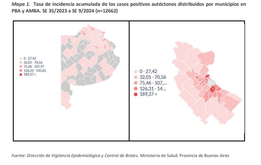 Según el último Boletín Epidemiológico del Ministerio de Salud bonaerense, siguen aumentando los casos confirmados de dengue y 31 hay localidades "en brote". Según el último Boletín Epidemiológico del Ministerio de Salud bonaerense, siguen aumentando los casos confirmados de dengue y 31 hay localidades "en brote".
