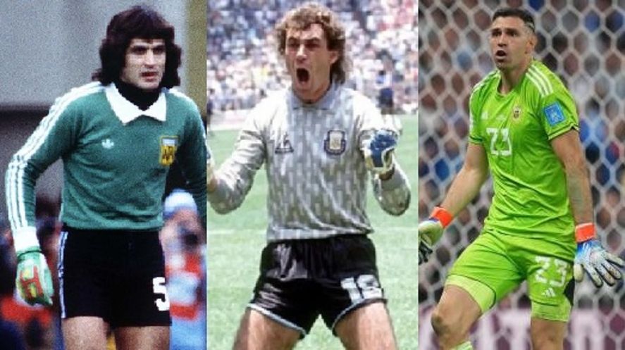 Fillol, Pumpido y Dibu, los tres arqueros campeones del mundo con la Selección Argentina.