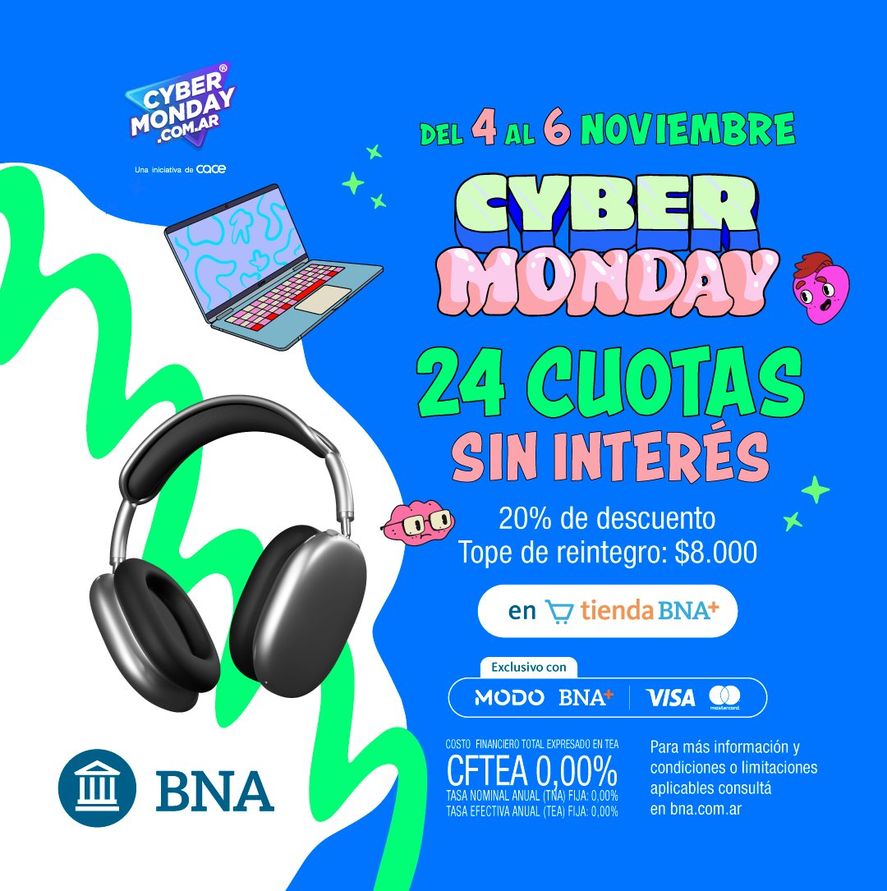 Ya arrancó el Cyber Monday 2024 y el Banco Nación se suma a las promociones y ofertas en su Tienda BNA+.