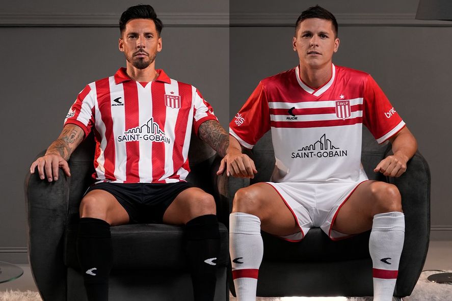 Las camisetas titular y suplente de Estudiantes para 2025.