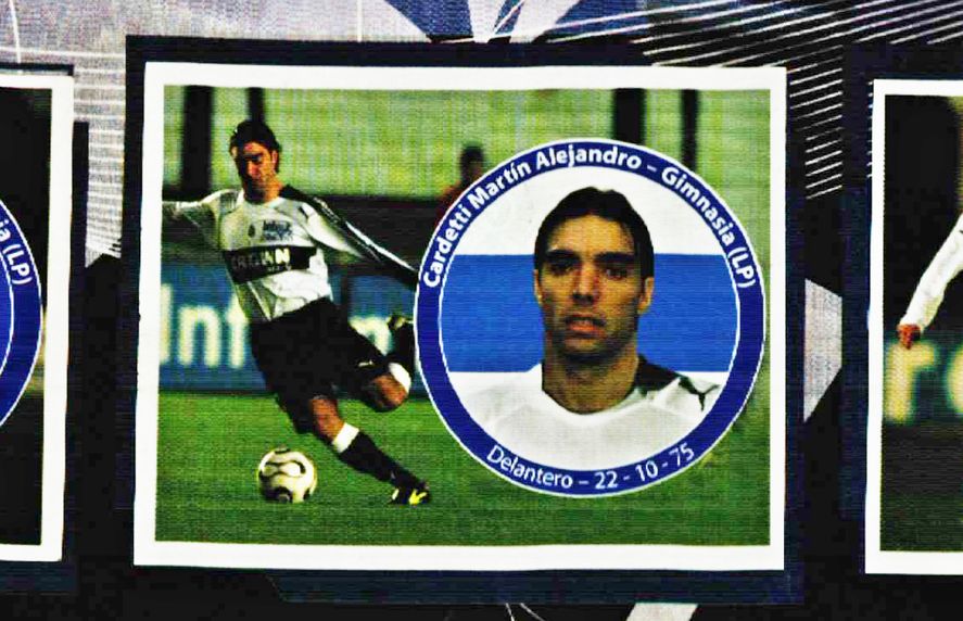 Cardetti con la camiseta de Gimnasia, en el álbum de Panini del Apertura 2006.