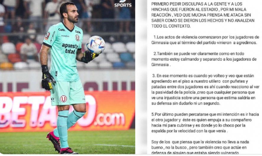 El descargo del arquero de Universitario ante la pelea con jugadores de Gimnasia