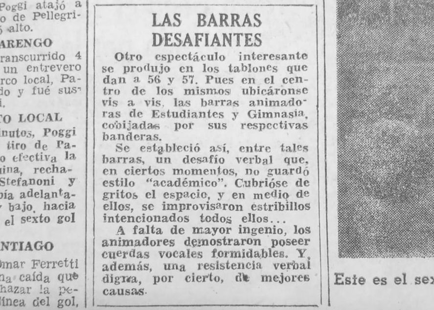 El recuerdo del Diario El Argentino sobre el color que pusieron los hinchas de Estudiantes y Gimnasia. El recuerdo del Diario El Argentino sobre el color que pusieron los hinchas de Estudiantes y Gimnasia.