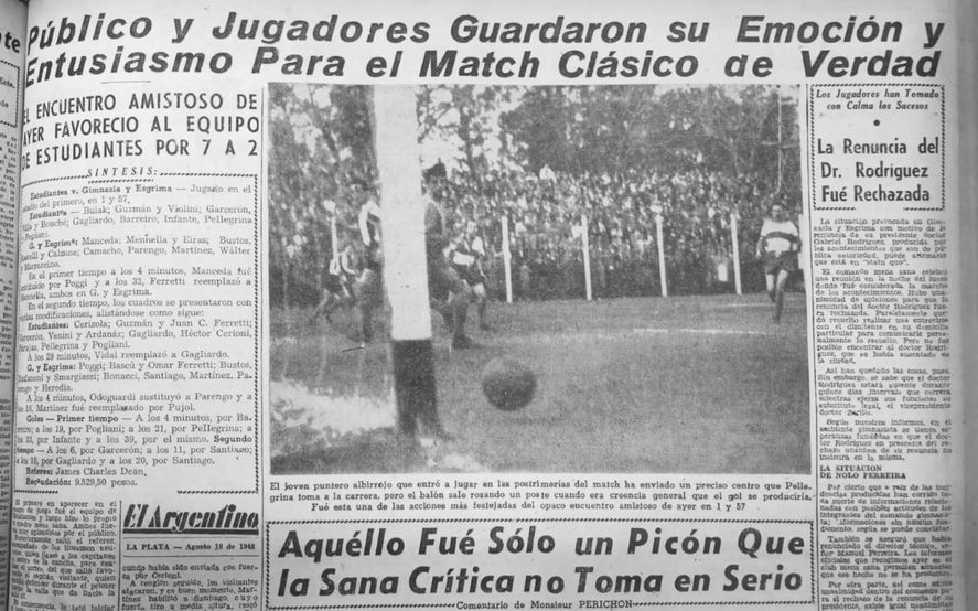 Una de las notas del diario El Argentino tras ese Clásico amistoso. 19 días después Estudiantes ganaría 6-1 por los puntos. Una de las notas del diario El Argentino tras ese Clásico amistoso. 19 días después Estudiantes ganaría 6-1 por los puntos.
