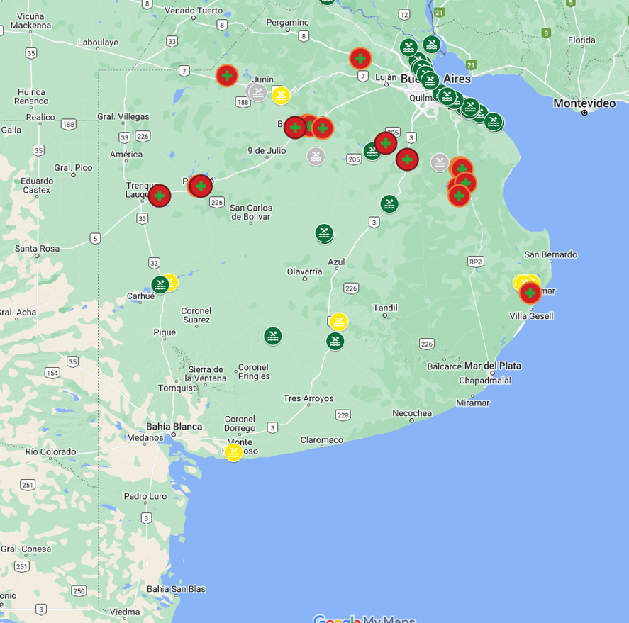 En varias lagunas bonaerenses hay alerta roja, naranja y amarilla por cianobacterias.