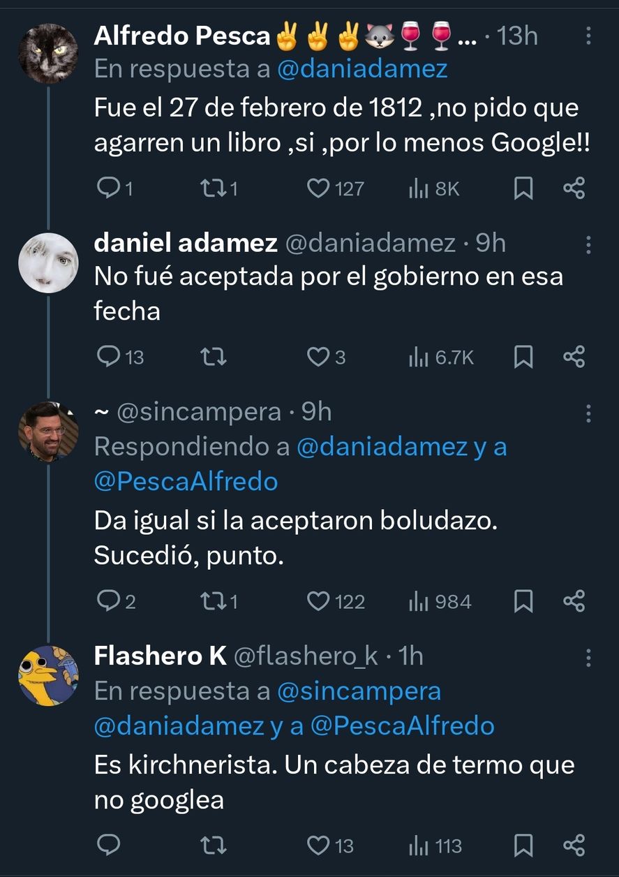 Como sucede con todo en redes sociales la controversia se politizó, acerca de cuál fue la verdadera fecha de la jura de la bandera por parte de Manuel Belgrano 