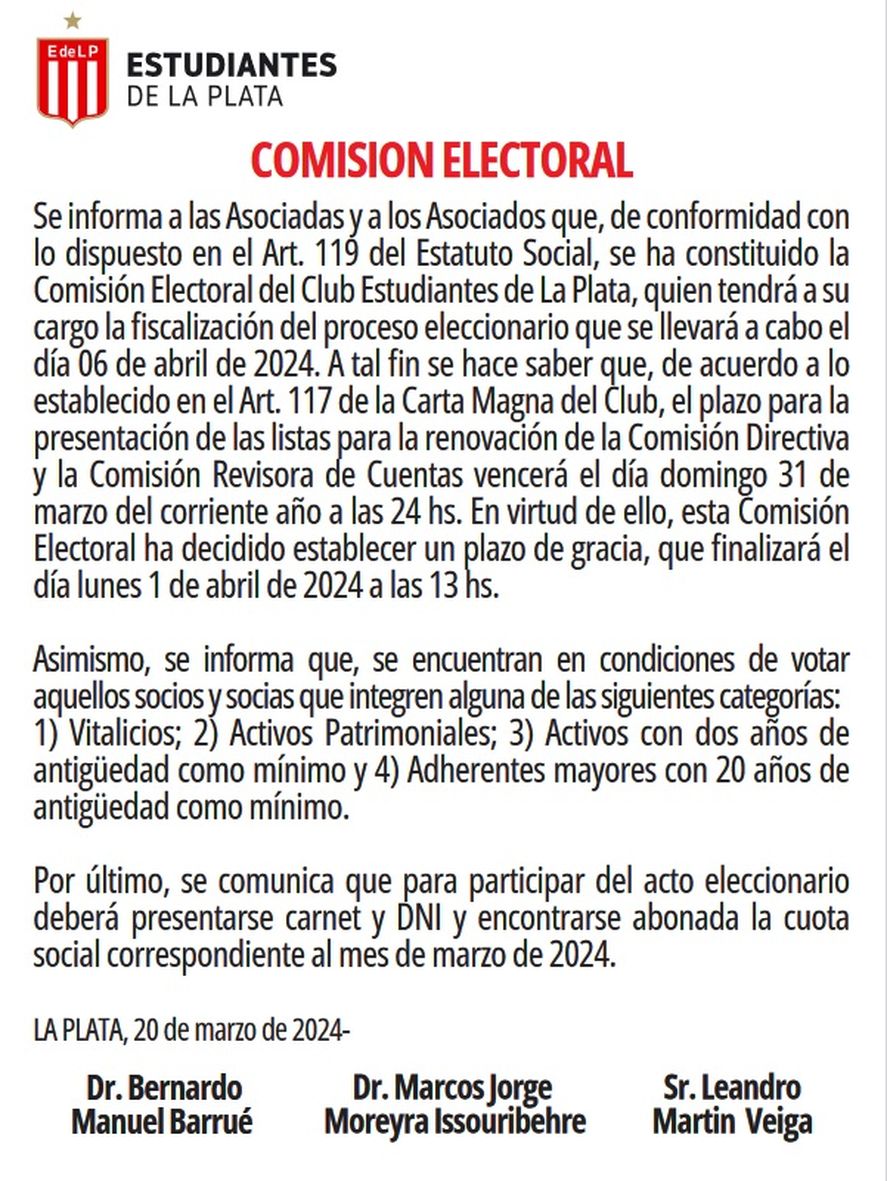 El comunicado de Estudiantes a través de sus canales oficiales.