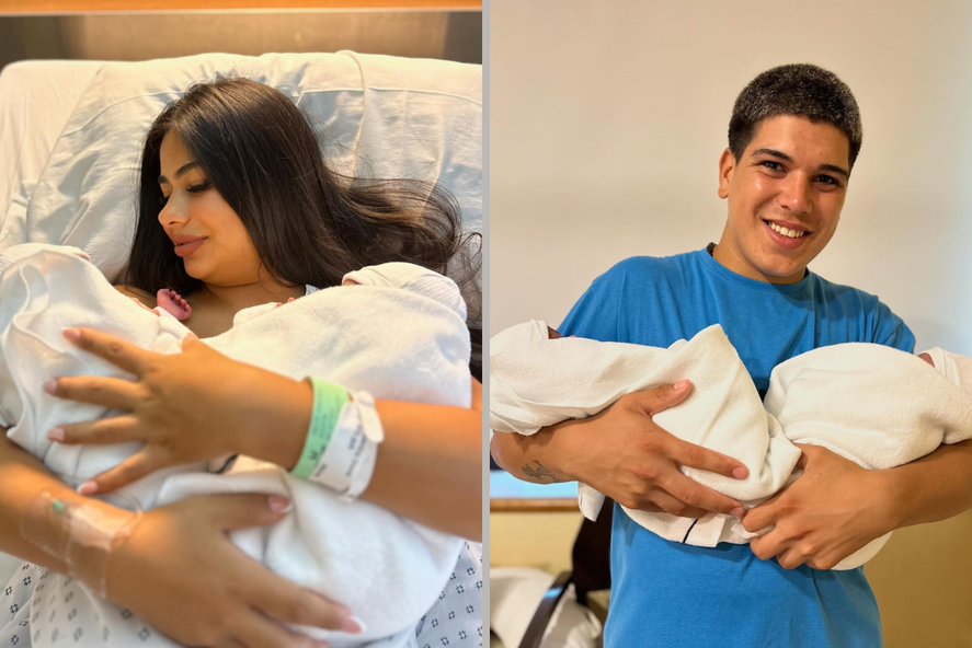 Daniela Celis y Thiago Medina con sus gemelas. Daniela Celis y Thiago Medina con sus gemelas.