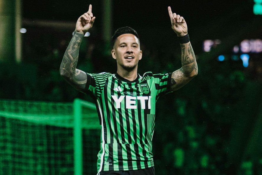Sebastián Driussi festeja uno de sus goles con la camiseta del Austin FC. Sebastián Driussi festeja uno de sus goles con la camiseta del Austin FC.