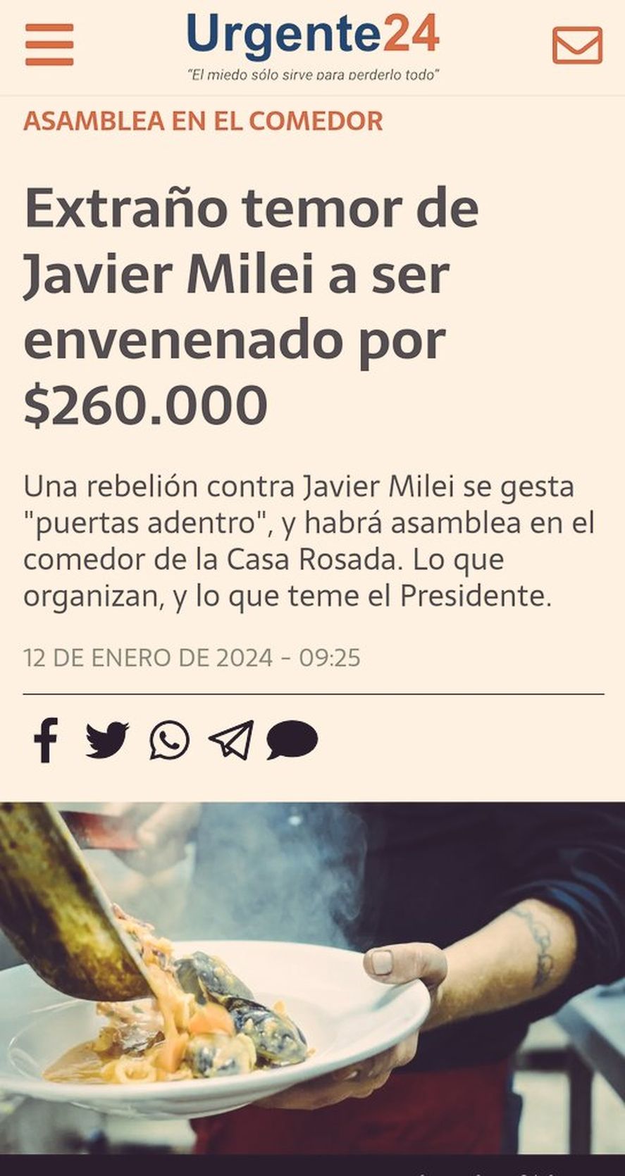 El conflicto de los mozos en Casa Rosada provocó que se supiera que un asistente de Javier Milei prueba su comida previamente por miedo a que lo envenenen