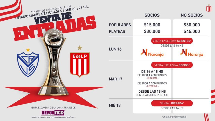 Estudiantes anuncio la vente de entras para la final del Trofeo de Campeones. Estudiantes anuncio la vente de entras para la final del Trofeo de Campeones.
