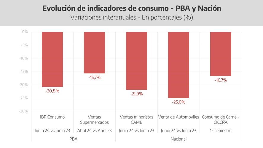 Todos los indicadores del consumo y las ventas se desplomaron durante el primer semestre de 2024.