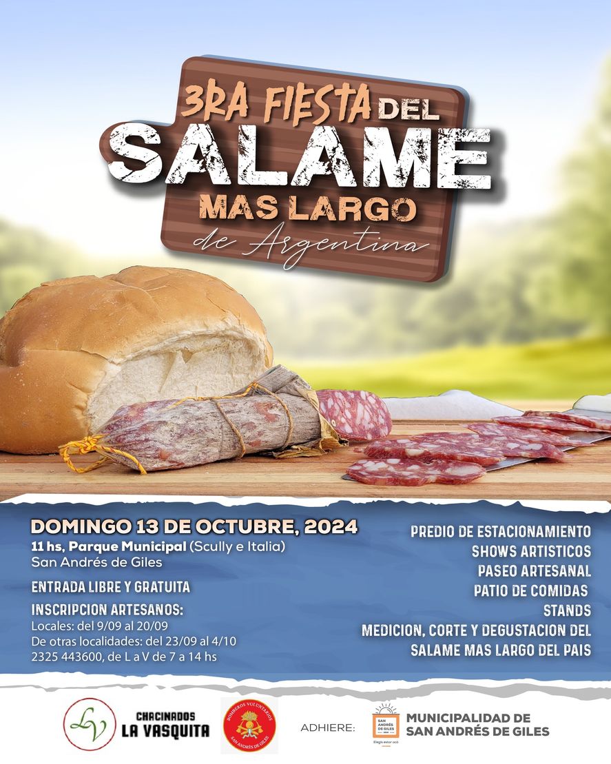 Una vez más, San Andrés de Giles realizará la tercera Fiesta del Salame más largo de Argentina y deasfía a Tandil. Una vez más, San Andrés de Giles realizará la tercera Fiesta del Salame más largo de Argentina y deasfía a Tandil.