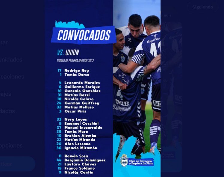 Lista de convocados de Néstor Gorosito en Gimnasia para visitar a Unión (Prensa GELP)