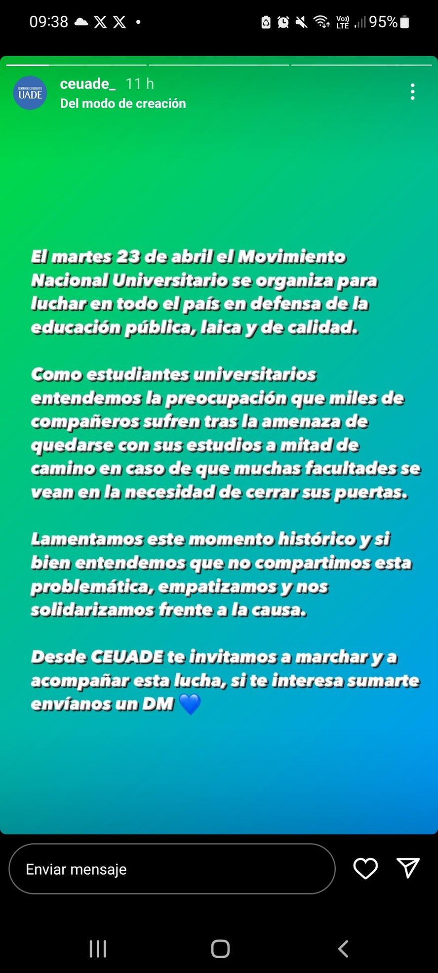 Publicación del centro de estudiantes de la UADE.