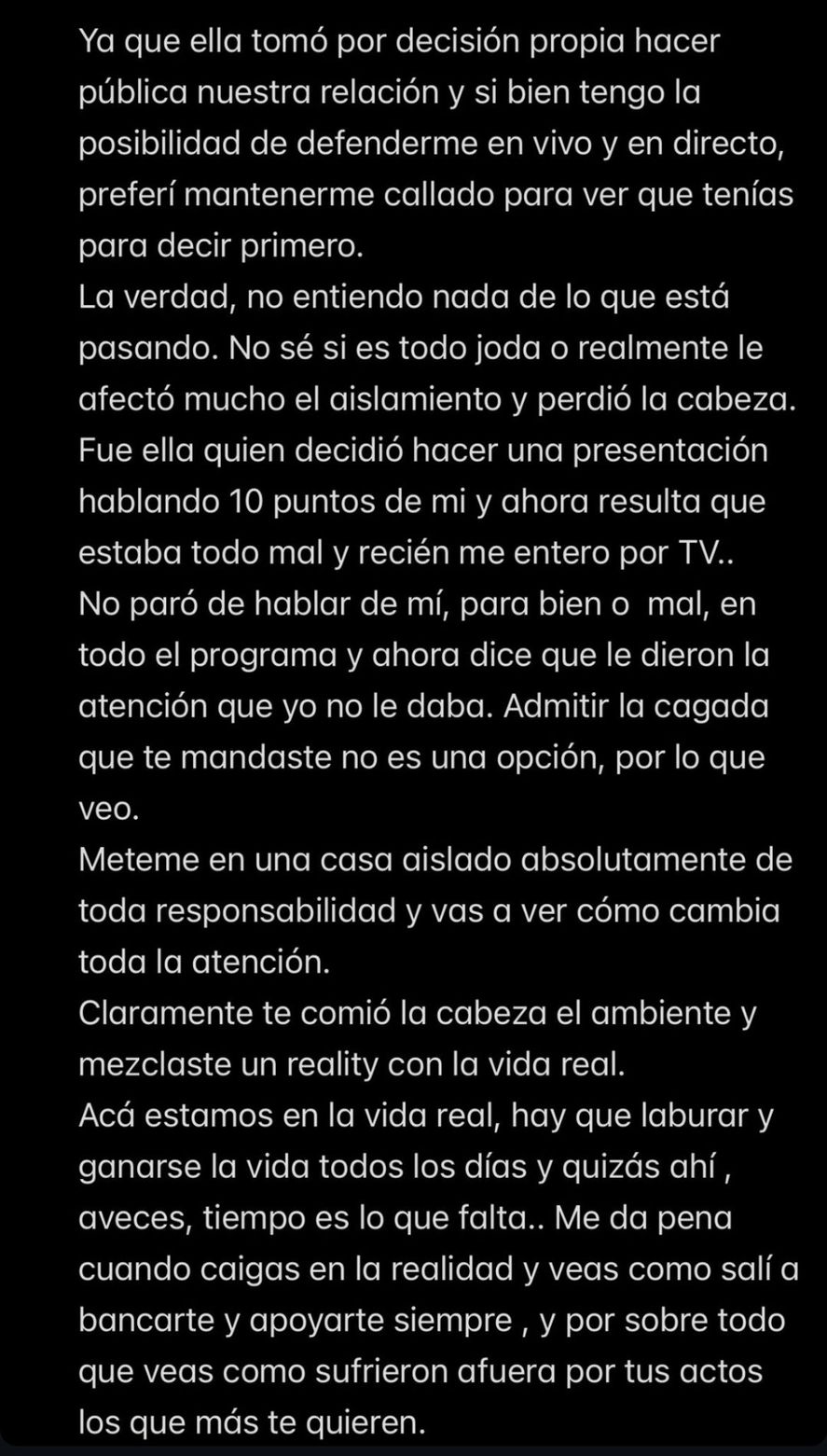 Las duras declaraciones de Brian contra Sabrina, flamante eliminada de Gran Hermano.
