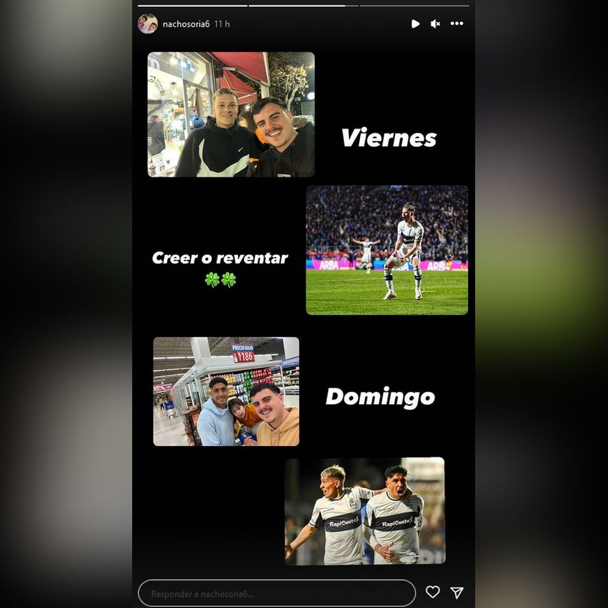La historia que subió Ignacio Soria a Instagram tras la victoria de Gimnasia. La historia que subió Ignacio Soria a Instagram tras la victoria de Gimnasia.
