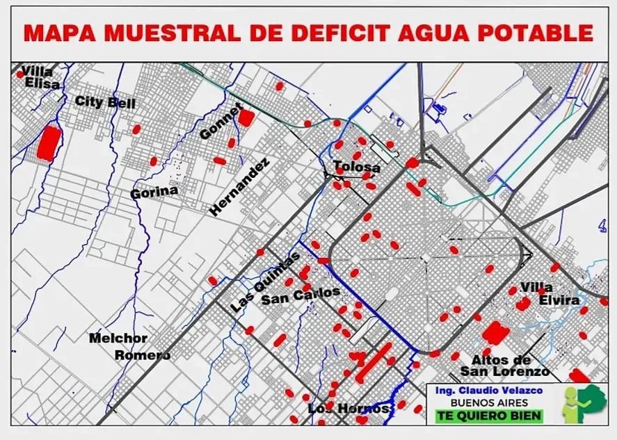 Todas las calles donde falta agua en La Plata. Todas las calles donde falta agua en La Plata.