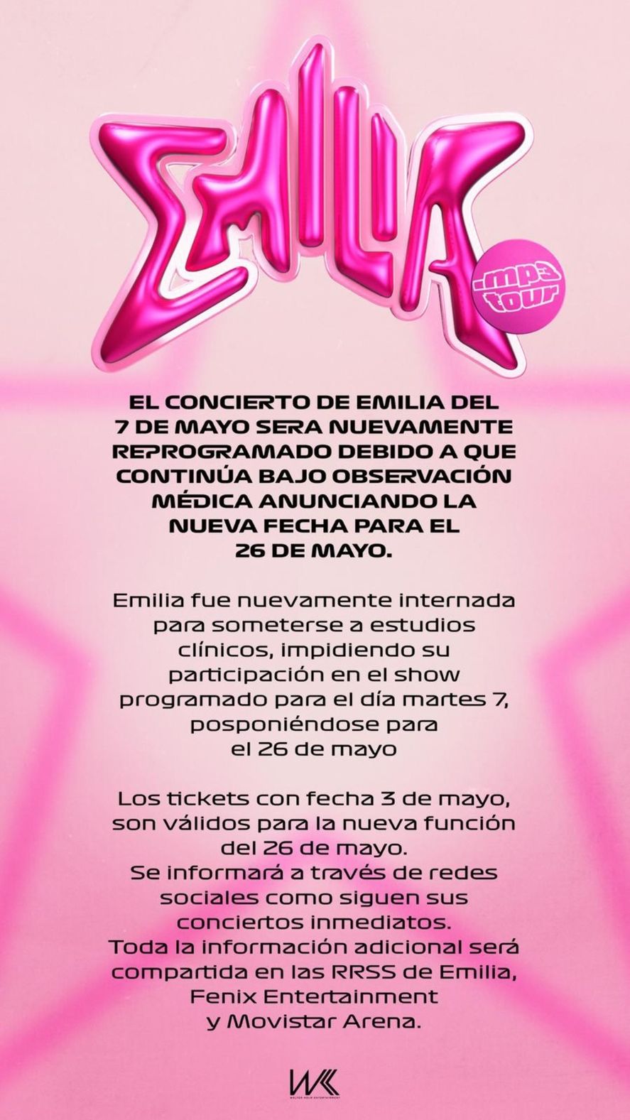 Nuevamente reprogramaron el show de Emilia Mernes
