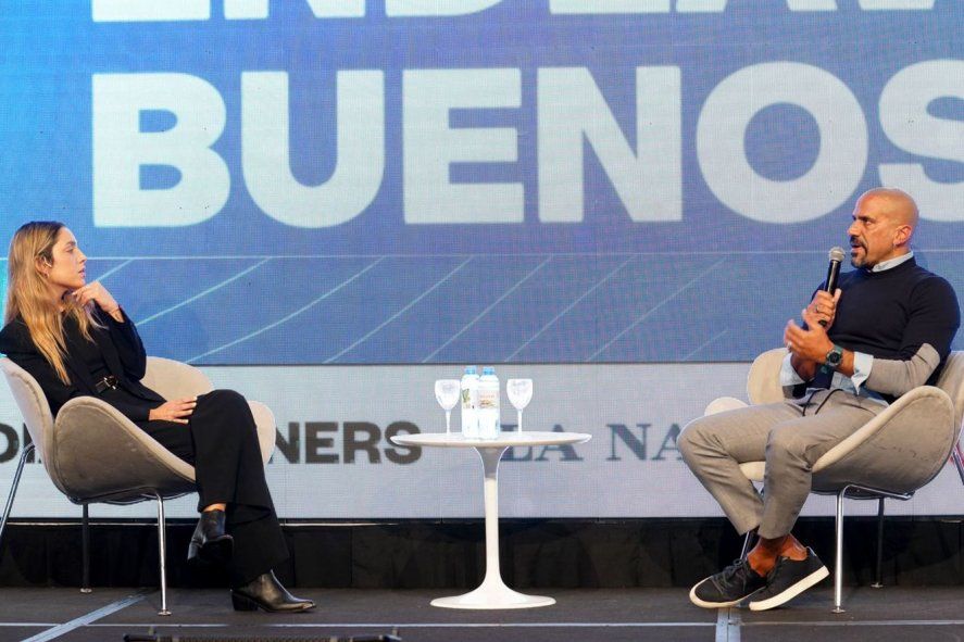 Juan Sebastián Verón, presidente de Estudiantes, durante la charla en el Centro de Convenciones Buenos Aires