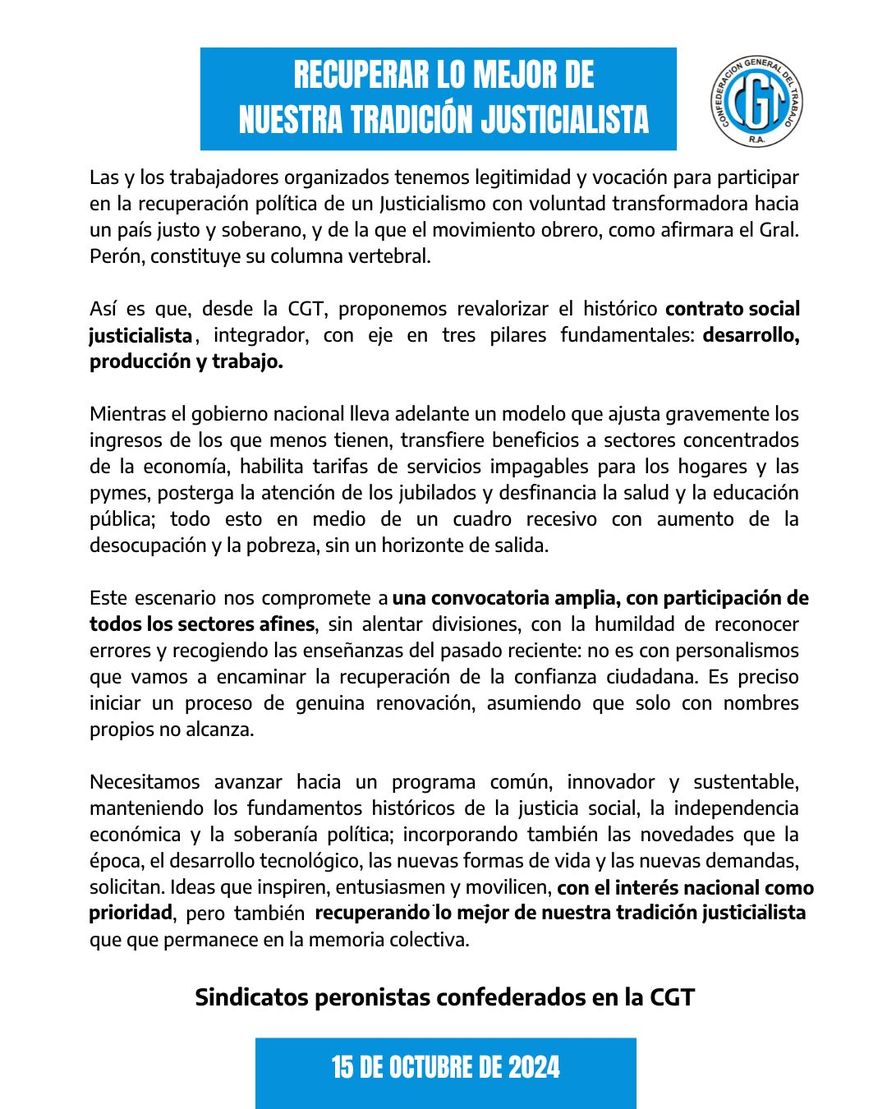 La CGT se mete en la pelea por el PJ y se aleja de Cristina Kirchner: “No es con personalismos” La CGT se mete en la pelea por el PJ y se aleja de Cristina Kirchner: “No es con personalismos”