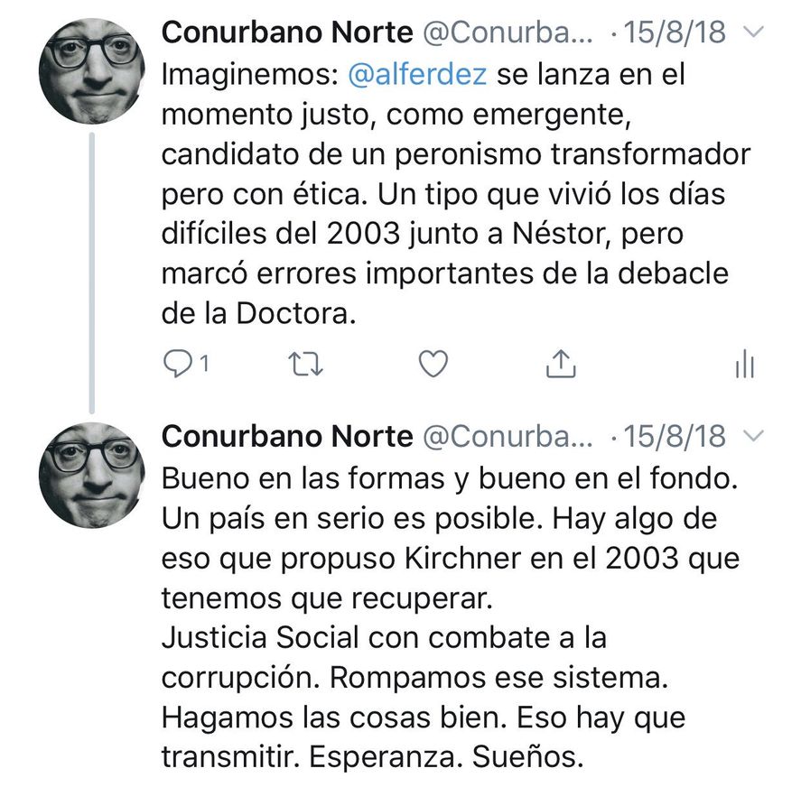 La cuenta de Twitter que predijo la nominación a Alberto Fernández como candidato a presidente en 2018, ahora apuntala a Daniel Scioli y lo argumenta