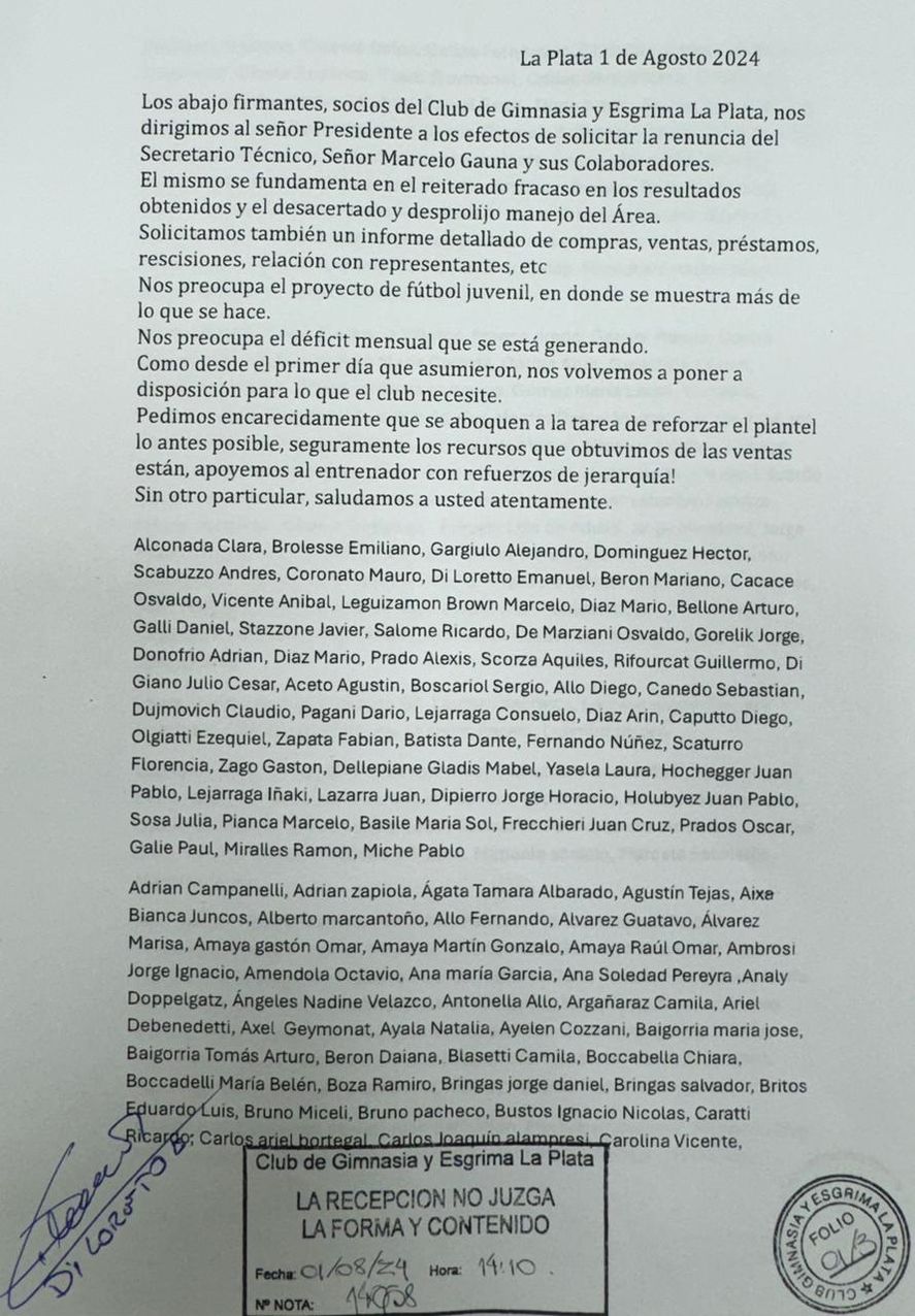 La nota presentada en la Sede de Gimnasia La nota presentada en la Sede de Gimnasia