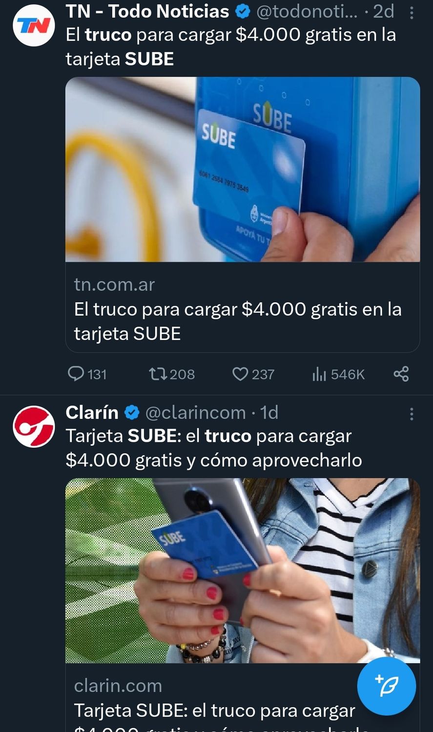 Los medios del Grupo Clarín ocultan bajo el título de "truco para cargar 4000 pesos gratis a la SUBE", un beneficio de la Cuenta DNI del Banco Provincia de Buenos Aires 