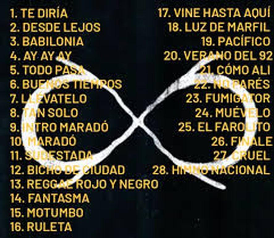 Los Piojos: Lista de temas del sábado 14