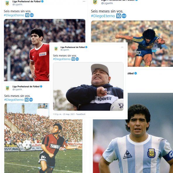 Las publicaciones de LPF recordando a Diego Maradona.