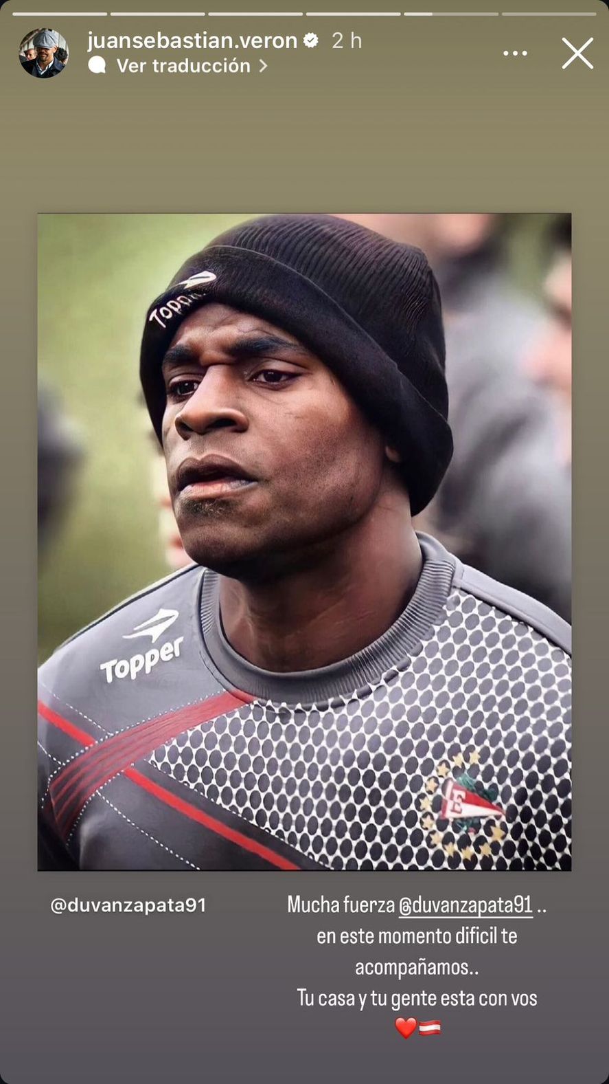 Sebastián Verón y su mensaje de apoyo a Duván Zapata. Sebastián Verón y su mensaje de apoyo a Duván Zapata.