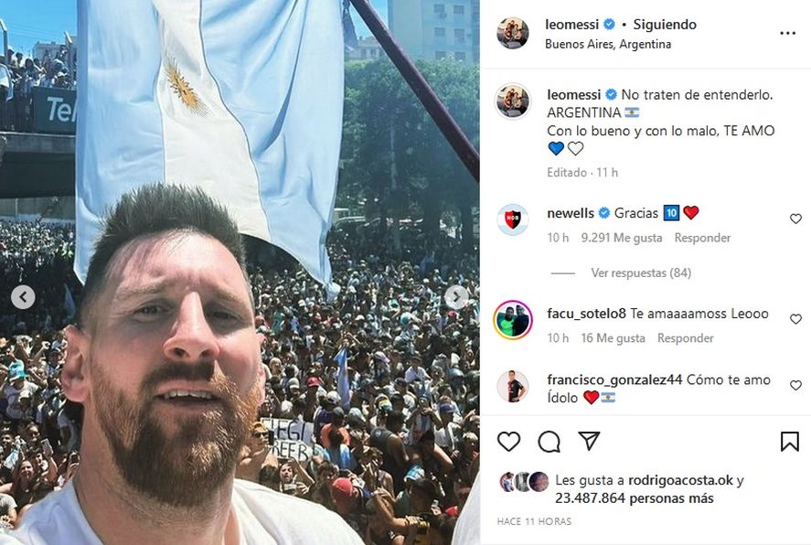 La publicación de Lionel Messi en su cuenta de Instagram.