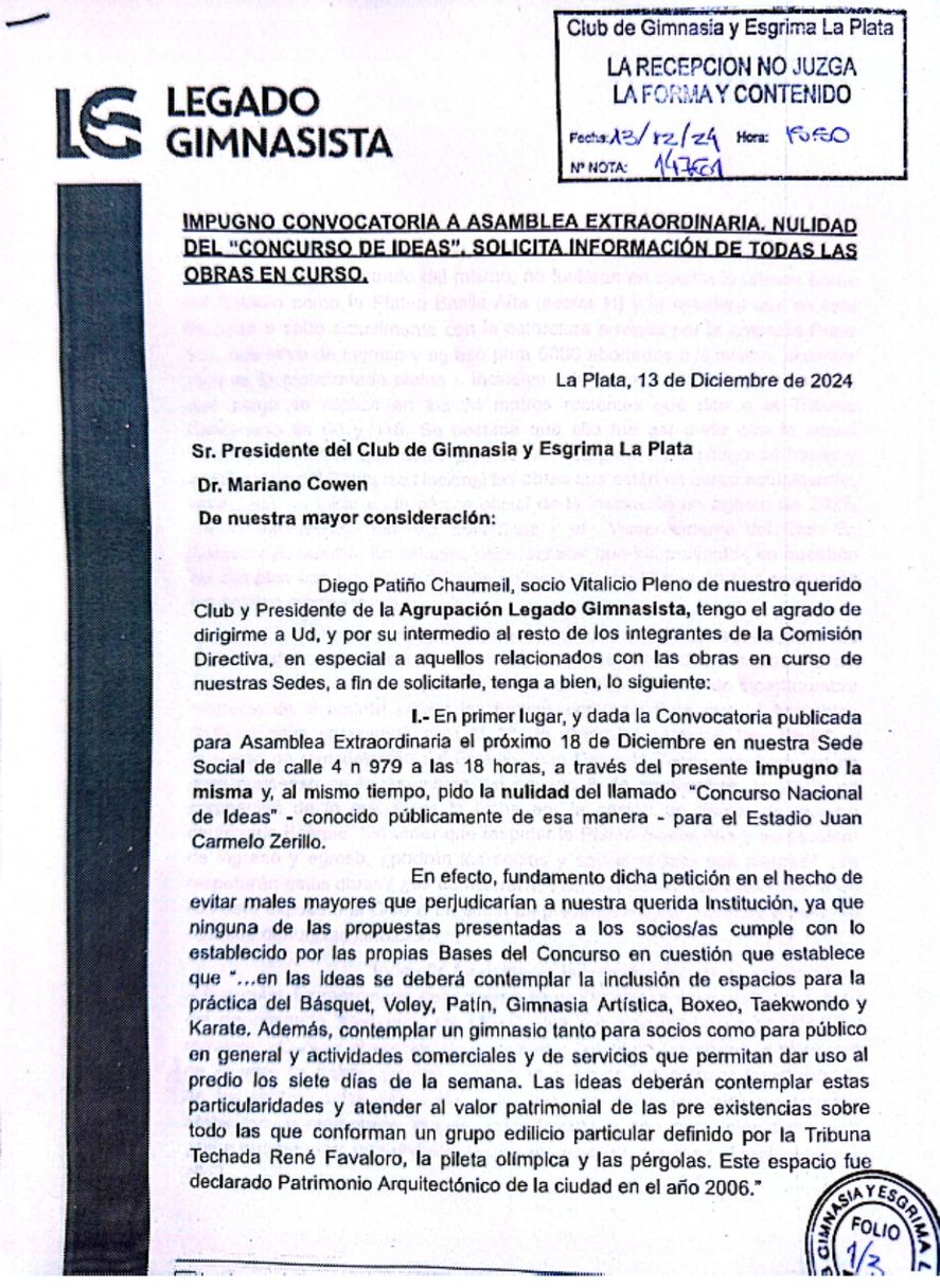 Nota presentada por Legado Gimnasista. 