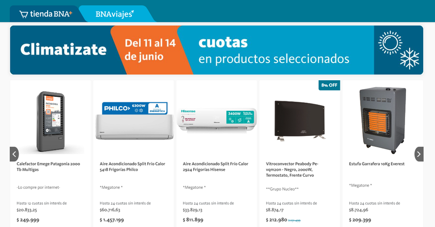 Los clientes del Banco Nación podrán acceder a un descuento especial en la Tienda BNA+ para comprar productos de cafacción eléctrica y a gas con ahorro.