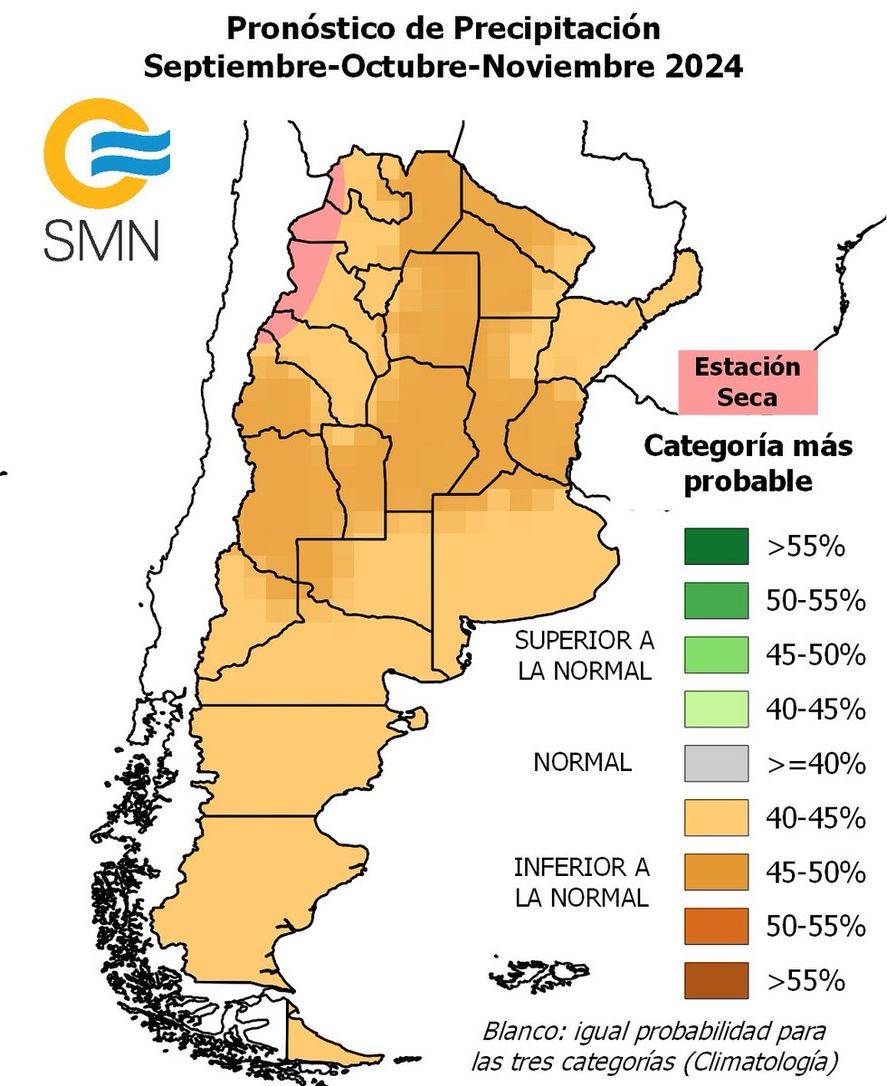 Tiempo: así serán las precipitaciones en la primavera 2024 en Argentina.