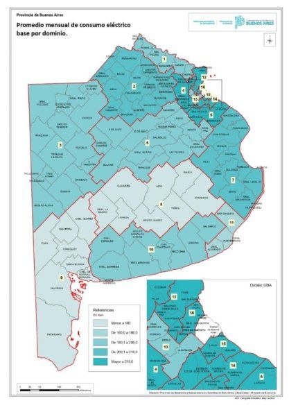 El promedio mensual de consumo eléctrico en hogares bonaerense muestra más gasto en el conurbano que en el sur.