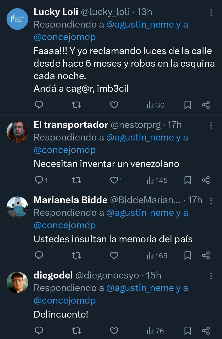Réplicas al tweet del presidente del bloque PRO de concejales en Mar del Plata 