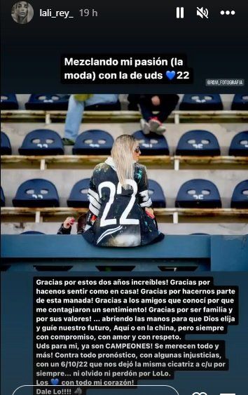 Lau Rey, la esposa de Rodrigo Rey y un mensaje de agradecimiento a Gimnasia