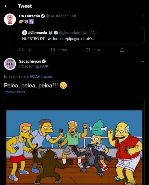 Sacachispas mandó su meme a Huracán y Gimnasia en Twitter