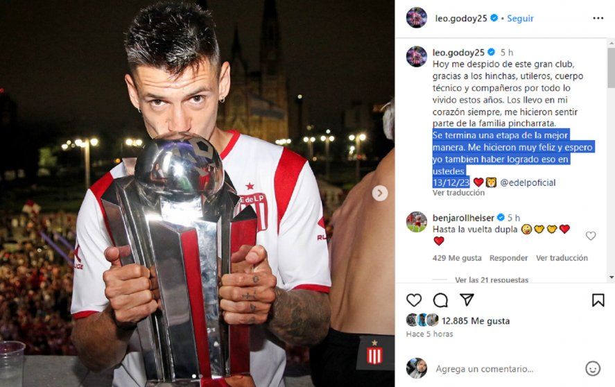 El mensaje de Leonardo Godoy para el club e hinchas de Estudiantes tras su salida del club 