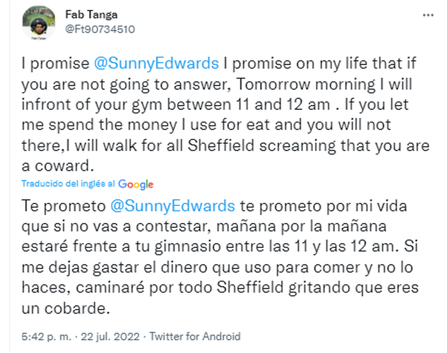 El desafiante mensaje de Tanga al boxeador campeón del mundo.