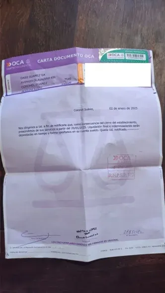 Los telegramas a los trabajadores de Coronel Suárez llegaron cuando estaban de vacaciones.  